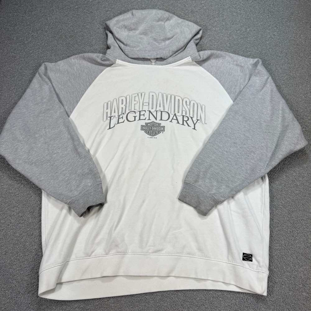 Harley-Davidson Hoodie Men's XL White Gray Legendary Ocean State Warwick Biker